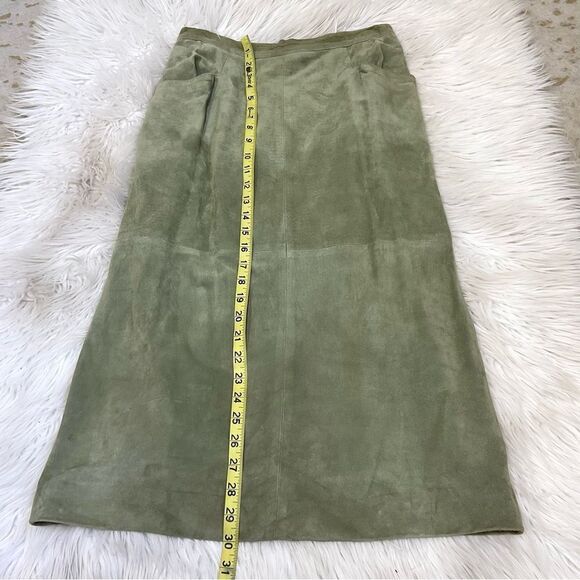 Bino Baraldi VTG 2-Pc Outfit Knit Leather Top + Leather Midi Skirt Green set S - Picture 11 of 17